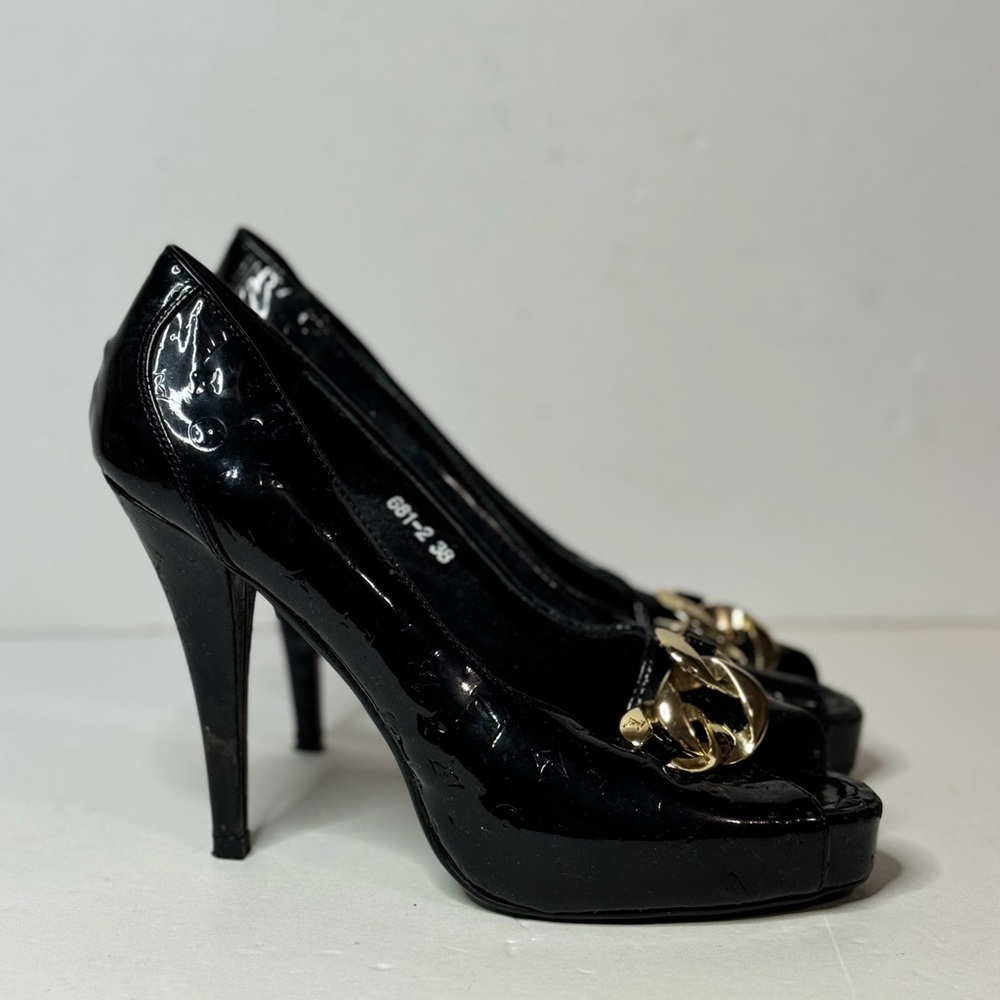 LOUIS VUITTON Black Monogram Platform Women's Pumps Shoes 38